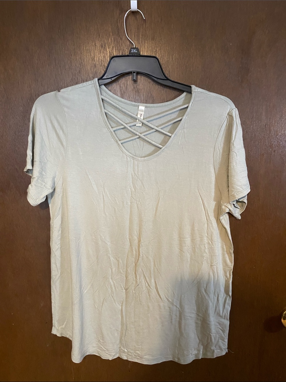 Magic Fit Sage Crisscross Scoop Neck Short Sleeve Tee